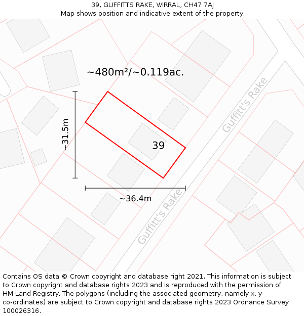 39, GUFFITTS RAKE, WIRRAL, CH47 7AJ: Plot and title map