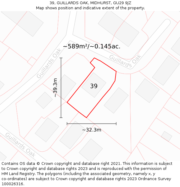 39, GUILLARDS OAK, MIDHURST, GU29 9JZ: Plot and title map