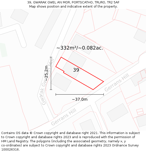 39, GWARAK GWEL AN MOR, PORTSCATHO, TRURO, TR2 5AF: Plot and title map