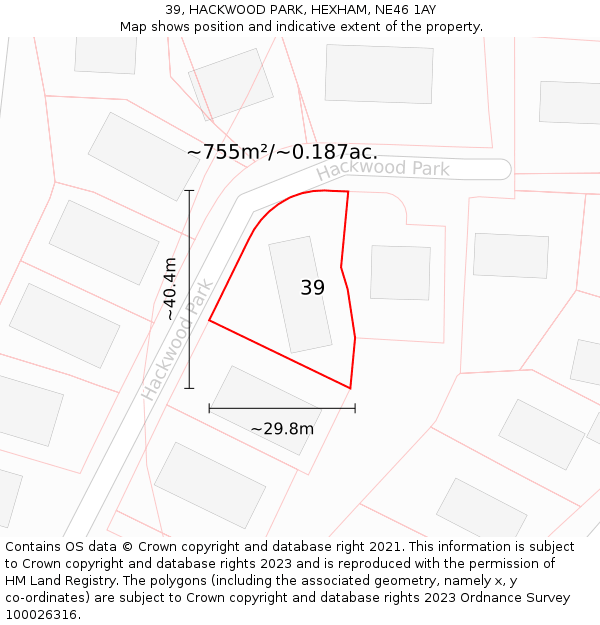 39, HACKWOOD PARK, HEXHAM, NE46 1AY: Plot and title map