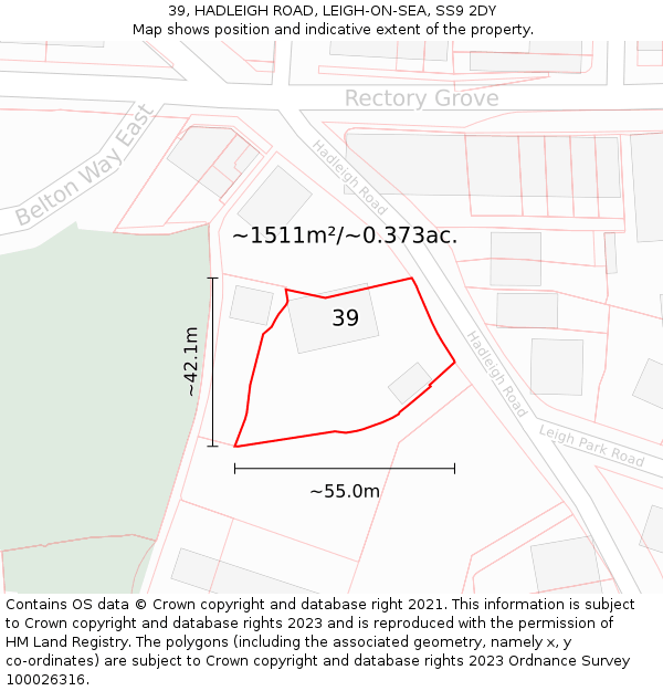 39, HADLEIGH ROAD, LEIGH-ON-SEA, SS9 2DY: Plot and title map