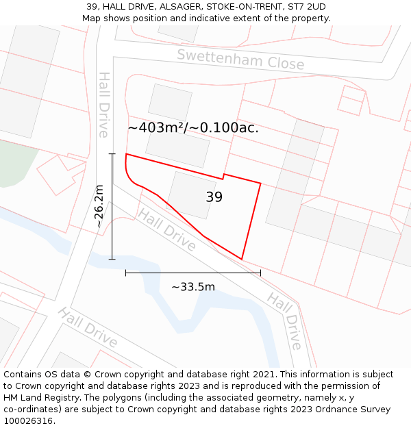 39, HALL DRIVE, ALSAGER, STOKE-ON-TRENT, ST7 2UD: Plot and title map