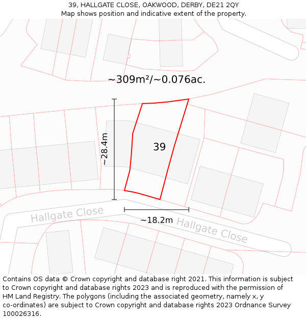 39, HALLGATE CLOSE, OAKWOOD, DERBY, DE21 2QY: Plot and title map