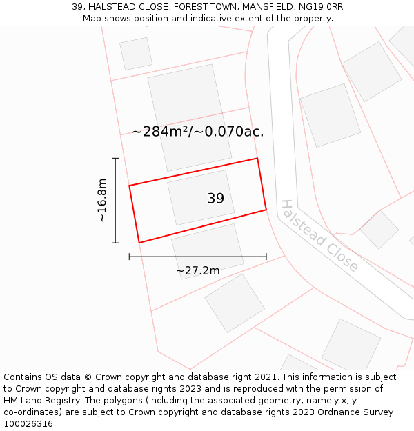 39, HALSTEAD CLOSE, FOREST TOWN, MANSFIELD, NG19 0RR: Plot and title map