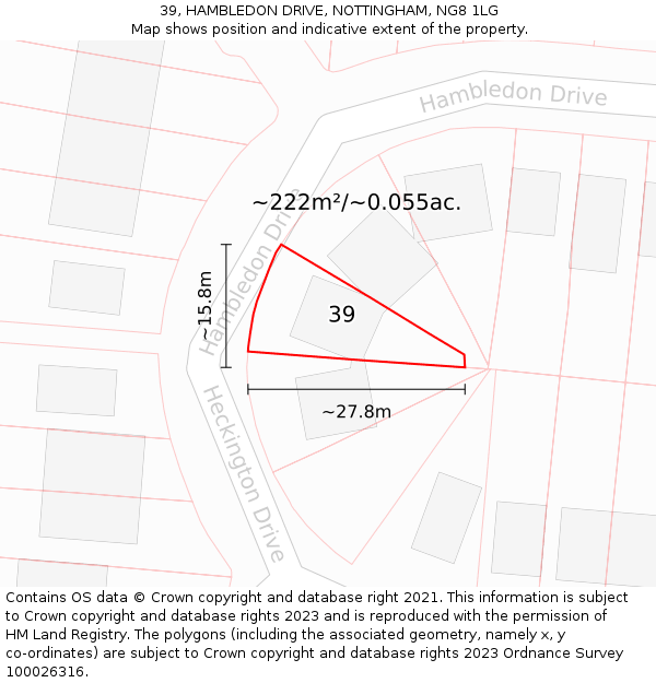 39, HAMBLEDON DRIVE, NOTTINGHAM, NG8 1LG: Plot and title map