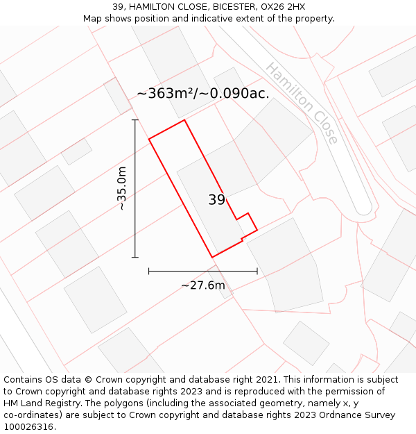 39, HAMILTON CLOSE, BICESTER, OX26 2HX: Plot and title map