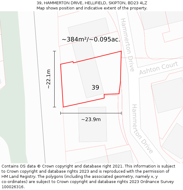 39, HAMMERTON DRIVE, HELLIFIELD, SKIPTON, BD23 4LZ: Plot and title map