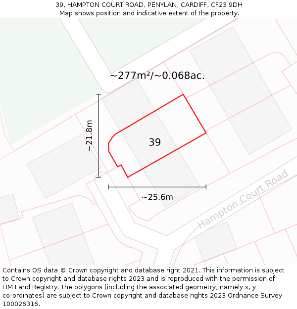 39, HAMPTON COURT ROAD, PENYLAN, CARDIFF, CF23 9DH: Plot and title map