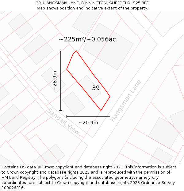 39, HANGSMAN LANE, DINNINGTON, SHEFFIELD, S25 3PF: Plot and title map