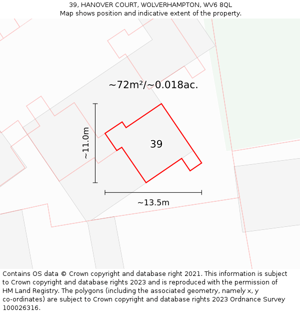 39, HANOVER COURT, WOLVERHAMPTON, WV6 8QL: Plot and title map
