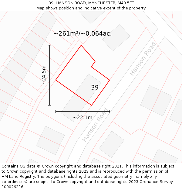 39, HANSON ROAD, MANCHESTER, M40 5ET: Plot and title map