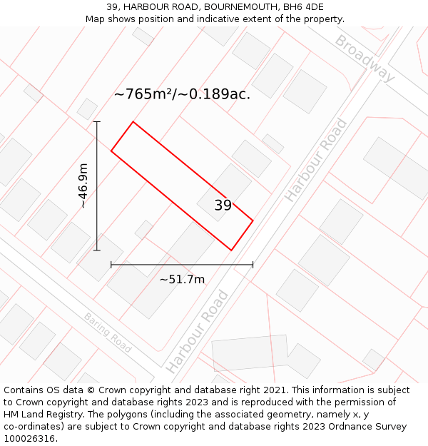 39, HARBOUR ROAD, BOURNEMOUTH, BH6 4DE: Plot and title map