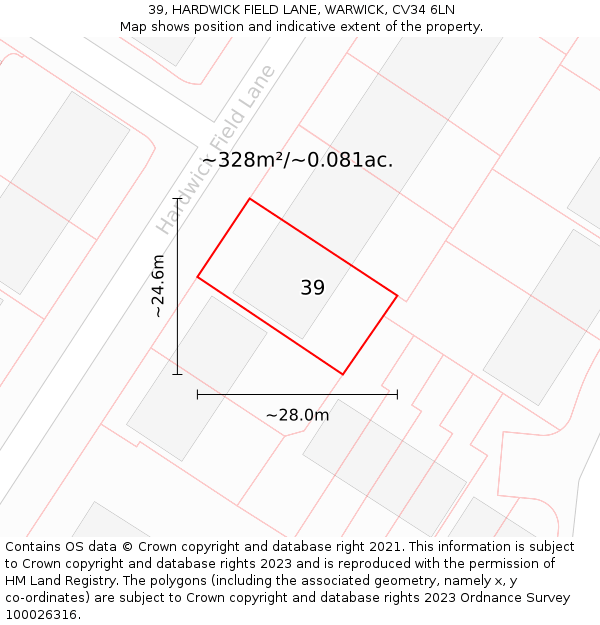 39, HARDWICK FIELD LANE, WARWICK, CV34 6LN: Plot and title map