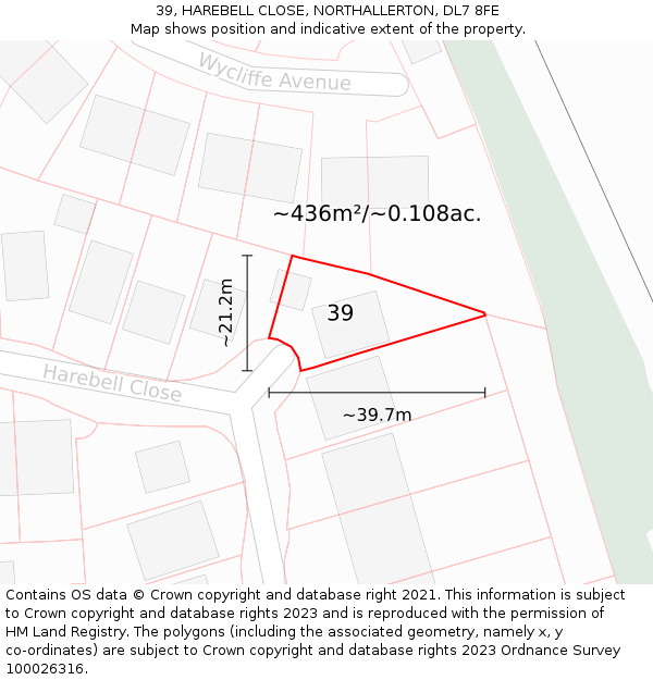 39, HAREBELL CLOSE, NORTHALLERTON, DL7 8FE: Plot and title map