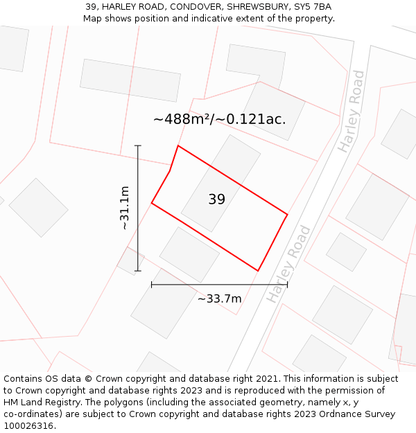 39, HARLEY ROAD, CONDOVER, SHREWSBURY, SY5 7BA: Plot and title map