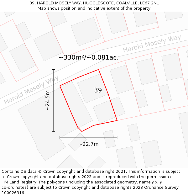39, HAROLD MOSELY WAY, HUGGLESCOTE, COALVILLE, LE67 2NL: Plot and title map