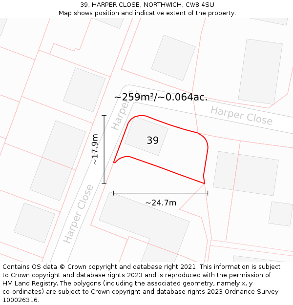 39, HARPER CLOSE, NORTHWICH, CW8 4SU: Plot and title map