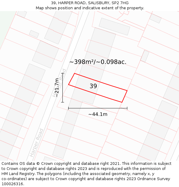 39, HARPER ROAD, SALISBURY, SP2 7HG: Plot and title map