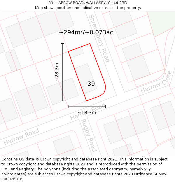 39, HARROW ROAD, WALLASEY, CH44 2BD: Plot and title map