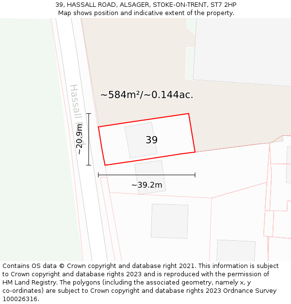 39, HASSALL ROAD, ALSAGER, STOKE-ON-TRENT, ST7 2HP: Plot and title map