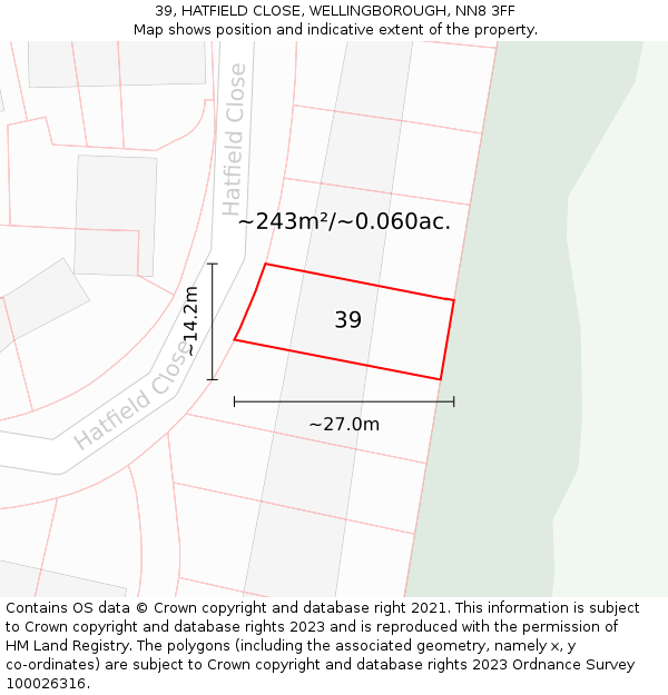 39, HATFIELD CLOSE, WELLINGBOROUGH, NN8 3FF: Plot and title map