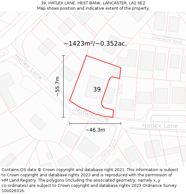 39, HATLEX LANE, HEST BANK, LANCASTER, LA2 6EZ: Plot and title map