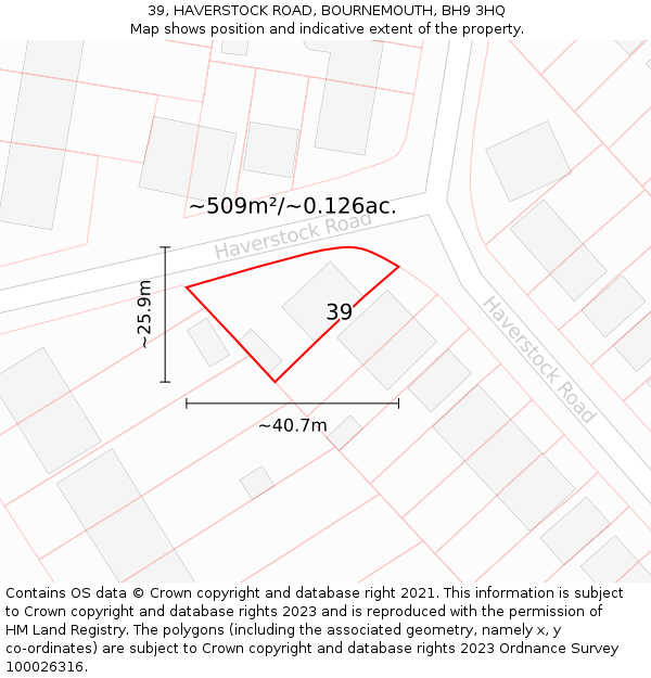 39, HAVERSTOCK ROAD, BOURNEMOUTH, BH9 3HQ: Plot and title map