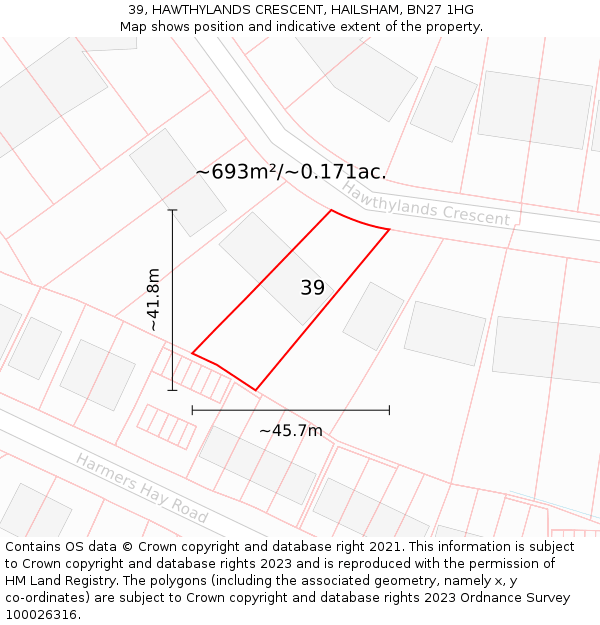 39, HAWTHYLANDS CRESCENT, HAILSHAM, BN27 1HG: Plot and title map