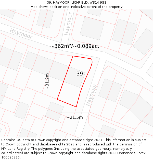 39, HAYMOOR, LICHFIELD, WS14 9SS: Plot and title map