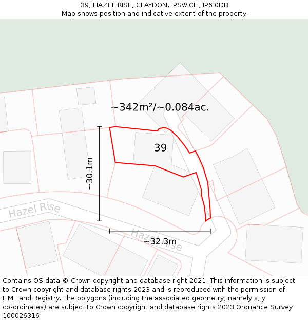 39, HAZEL RISE, CLAYDON, IPSWICH, IP6 0DB: Plot and title map