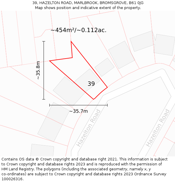 39, HAZELTON ROAD, MARLBROOK, BROMSGROVE, B61 0JG: Plot and title map