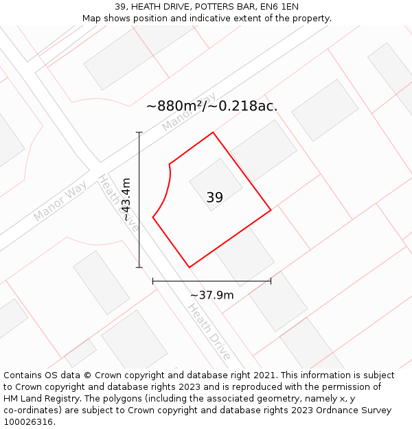 39, HEATH DRIVE, POTTERS BAR, EN6 1EN: Plot and title map