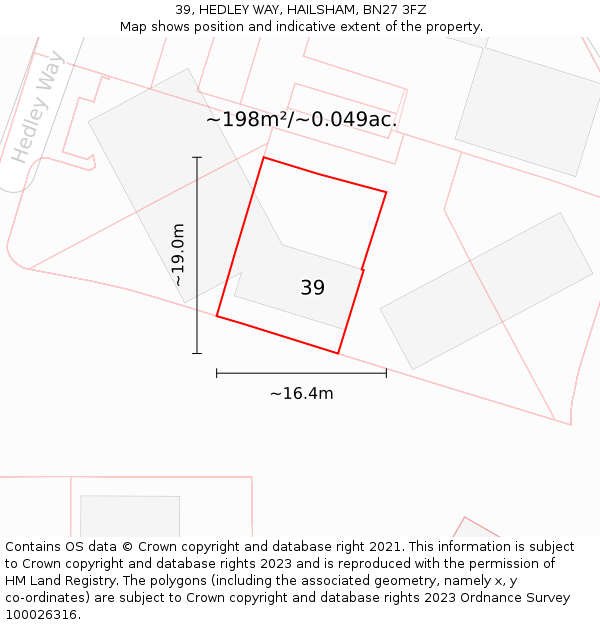 39, HEDLEY WAY, HAILSHAM, BN27 3FZ: Plot and title map