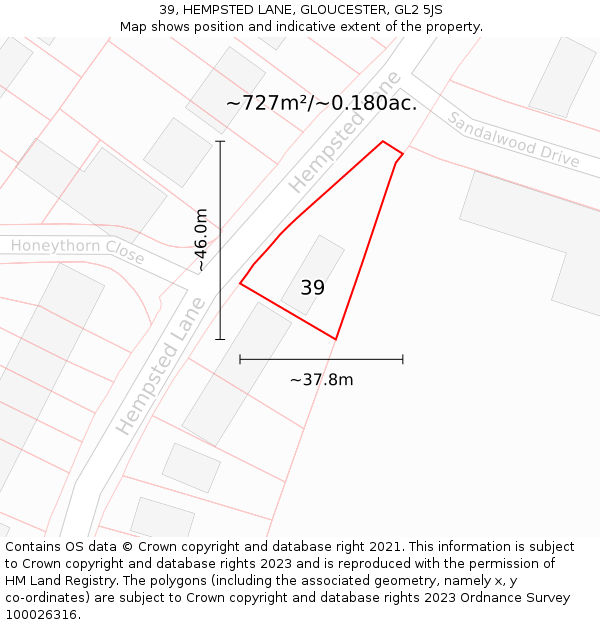 39, HEMPSTED LANE, GLOUCESTER, GL2 5JS: Plot and title map