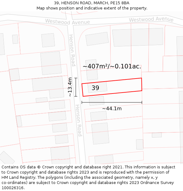 39, HENSON ROAD, MARCH, PE15 8BA: Plot and title map