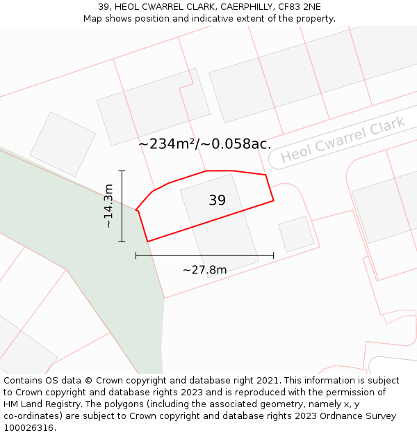 39, HEOL CWARREL CLARK, CAERPHILLY, CF83 2NE: Plot and title map