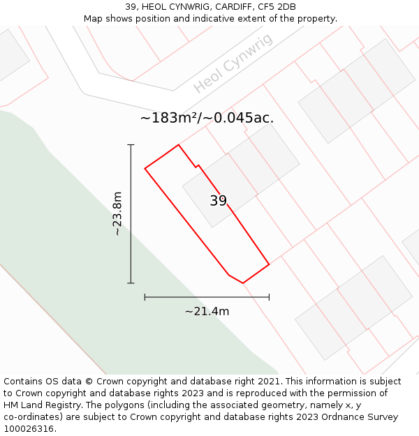 39, HEOL CYNWRIG, CARDIFF, CF5 2DB: Plot and title map