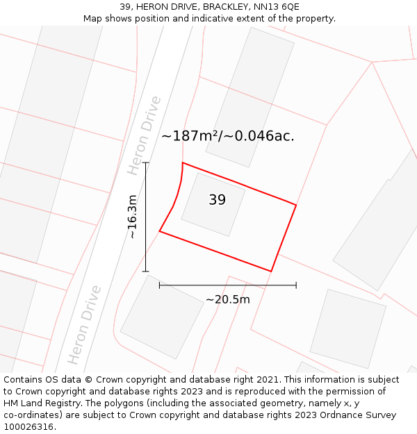39, HERON DRIVE, BRACKLEY, NN13 6QE: Plot and title map