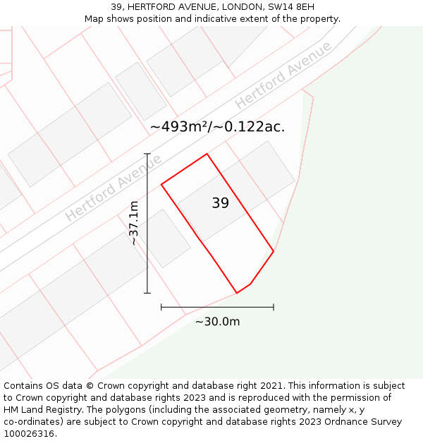 39, HERTFORD AVENUE, LONDON, SW14 8EH: Plot and title map