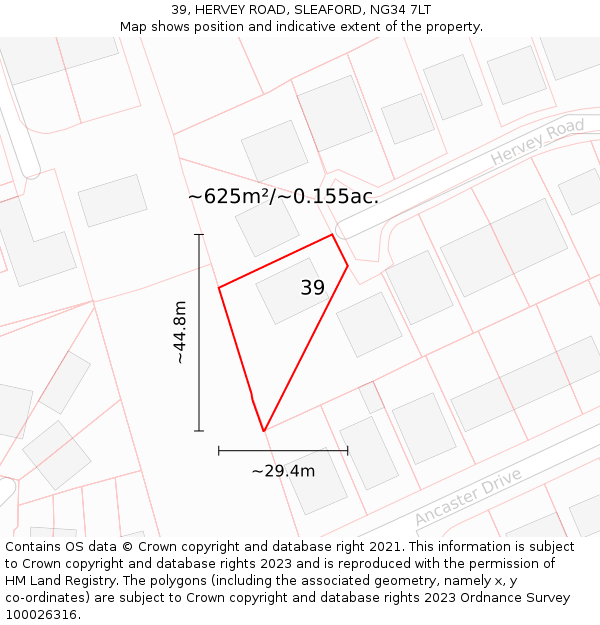 39, HERVEY ROAD, SLEAFORD, NG34 7LT: Plot and title map