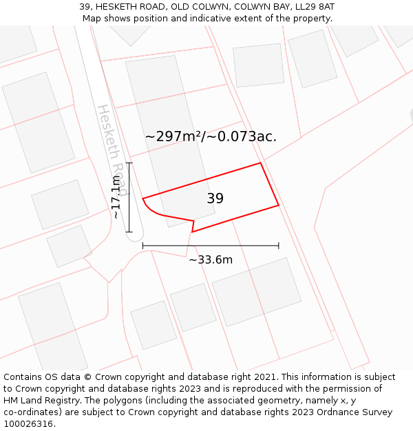 39, HESKETH ROAD, OLD COLWYN, COLWYN BAY, LL29 8AT: Plot and title map