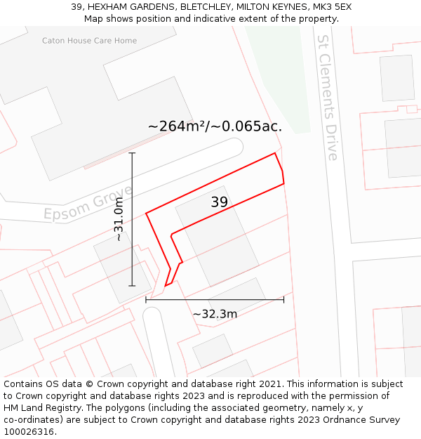 39, HEXHAM GARDENS, BLETCHLEY, MILTON KEYNES, MK3 5EX: Plot and title map