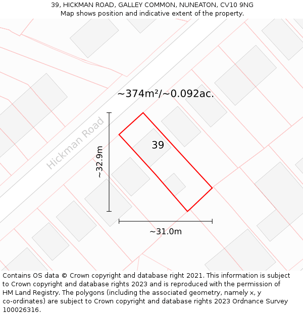 39, HICKMAN ROAD, GALLEY COMMON, NUNEATON, CV10 9NG: Plot and title map