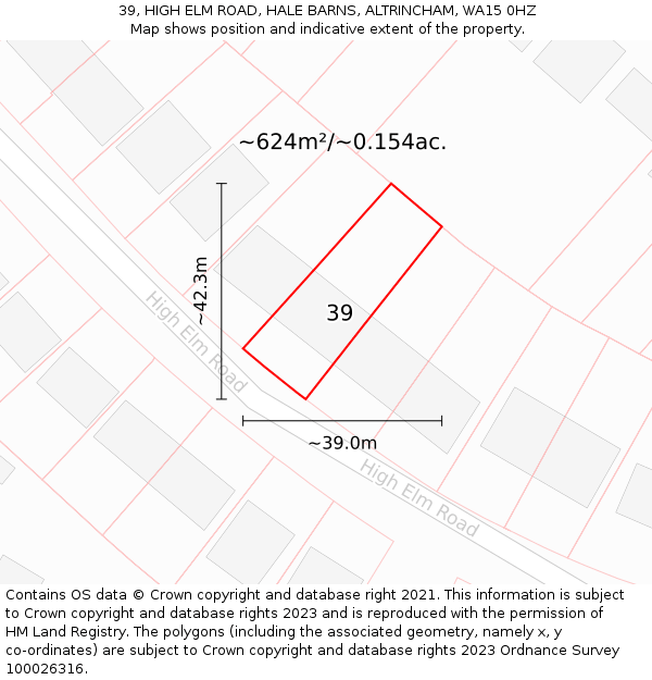 39, HIGH ELM ROAD, HALE BARNS, ALTRINCHAM, WA15 0HZ: Plot and title map