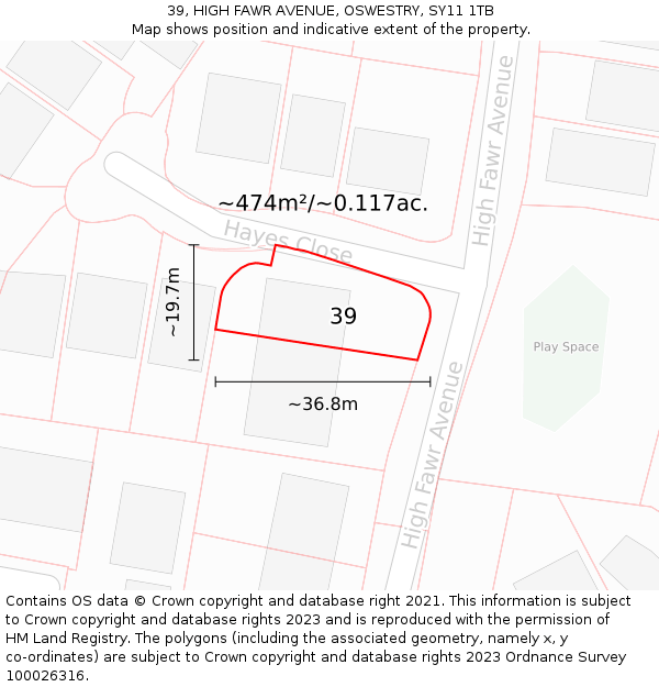 39, HIGH FAWR AVENUE, OSWESTRY, SY11 1TB: Plot and title map