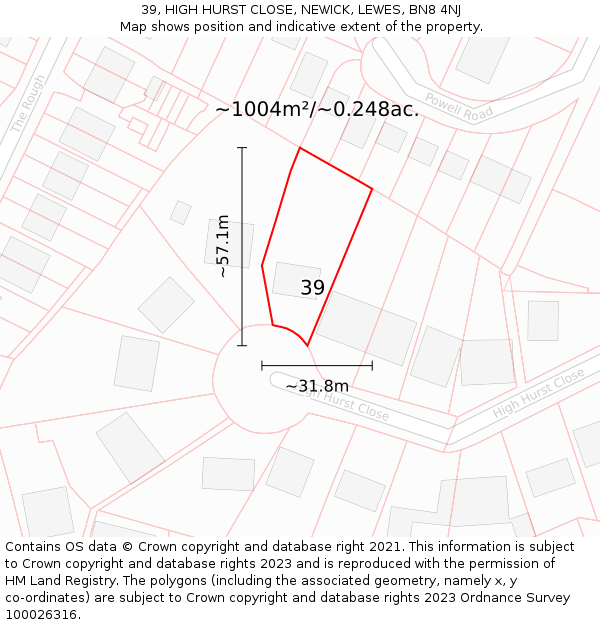 39, HIGH HURST CLOSE, NEWICK, LEWES, BN8 4NJ: Plot and title map
