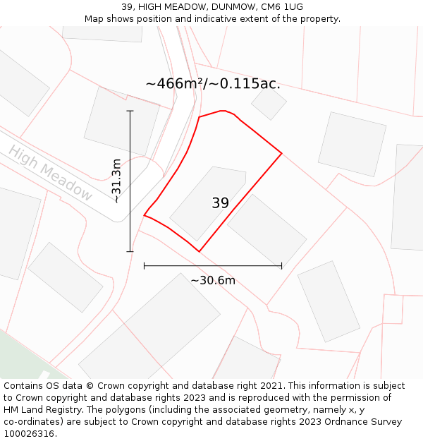 39, HIGH MEADOW, DUNMOW, CM6 1UG: Plot and title map