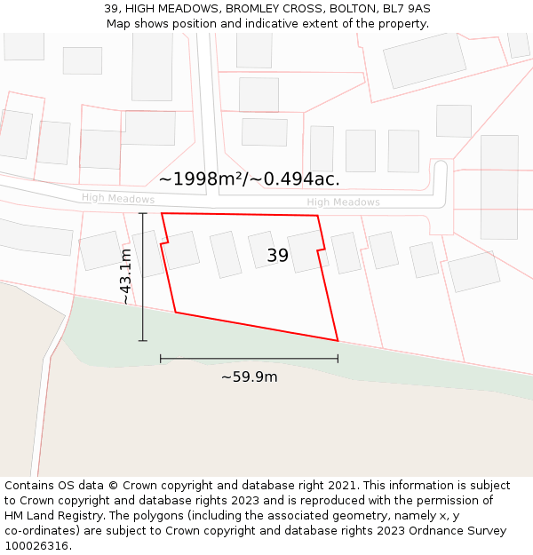 39, HIGH MEADOWS, BROMLEY CROSS, BOLTON, BL7 9AS: Plot and title map