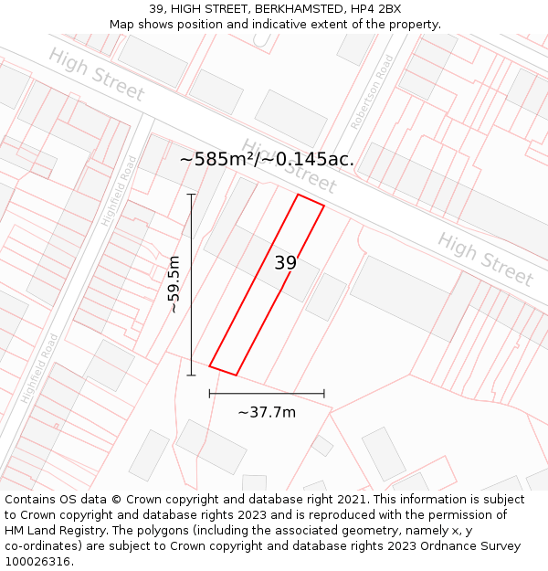 39, HIGH STREET, BERKHAMSTED, HP4 2BX: Plot and title map