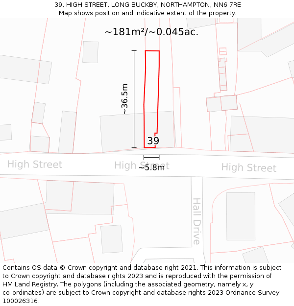39, HIGH STREET, LONG BUCKBY, NORTHAMPTON, NN6 7RE: Plot and title map